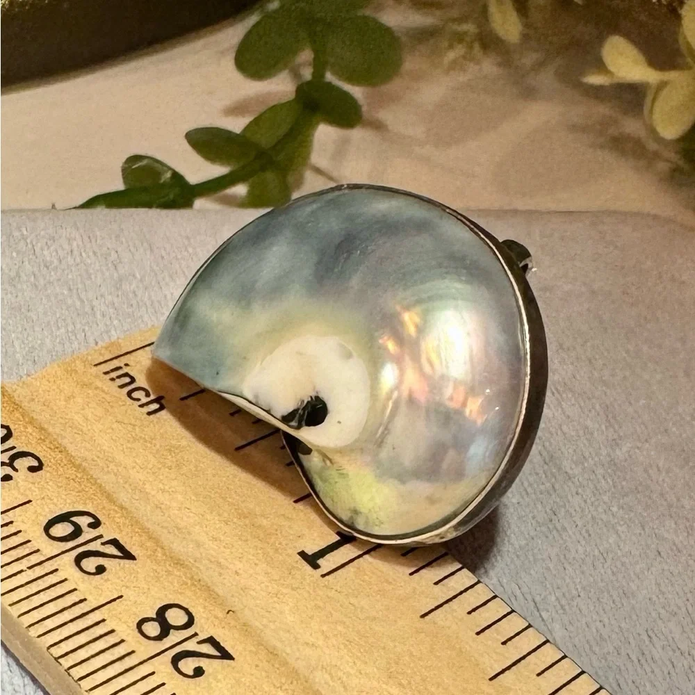 Vintage Osmena Pearl Nautilus shell Handmade statement ring 925 sterling silver